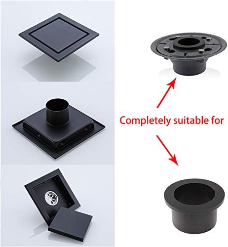 Random Black Square Drain with Tile Insert 6 Inch Cover