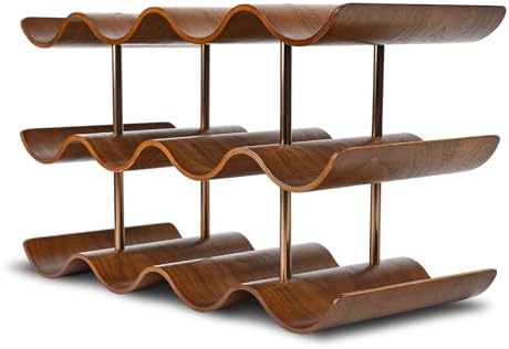 TRUDING 12-Bottle Tabletop Wine Rack - 3 Tier Walnut Wavy Storage Stand
