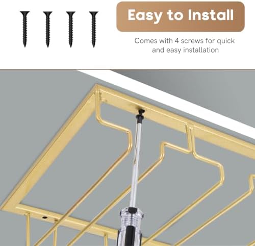 Xverycan 6 Row Wine Glass Rack Under Cabinet Gold