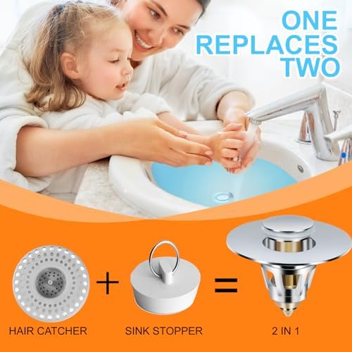 Universal Fit Pop Up Sink Stopper with Hair Catcher