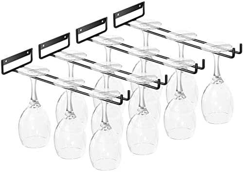 4 Pack Wall Mount Wine Glass Rack - Black Stainless Steel