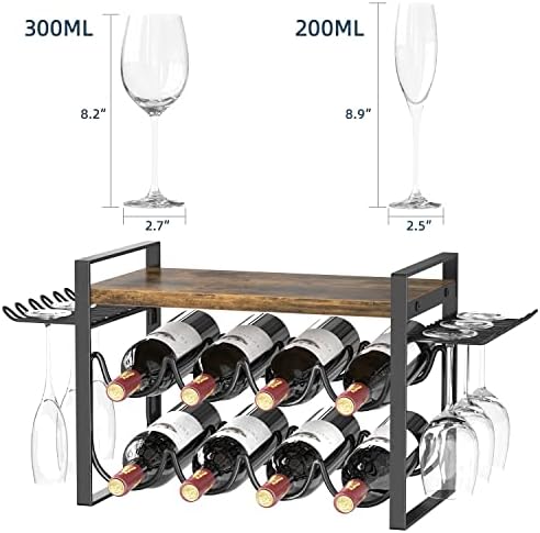 JAFUSI 8-Bottle Wine Rack with Wood Tray and Glasses Hooks