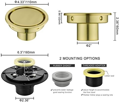 4 Inch Brushed Gold Shower Drain with Tile Insert