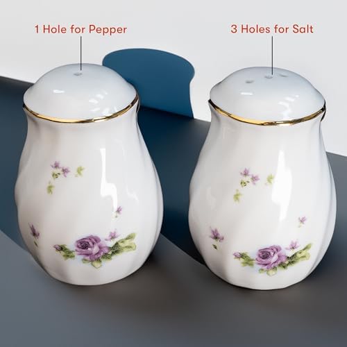 Lynns Paradise Lucinda Purple Gold Salt Pepper Shakers