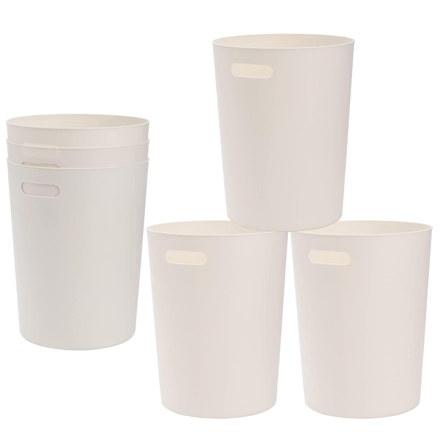 Lyellfe 6-Pack Small Trash Cans 15 Gallon Round Plastic Wastebaskets with Handles