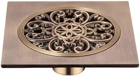 6 Inch Antique Brass Floor Drain with Quadrato Pattern