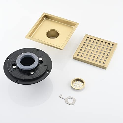YLIEHS Square Shower Floor Drain with Gold Finish