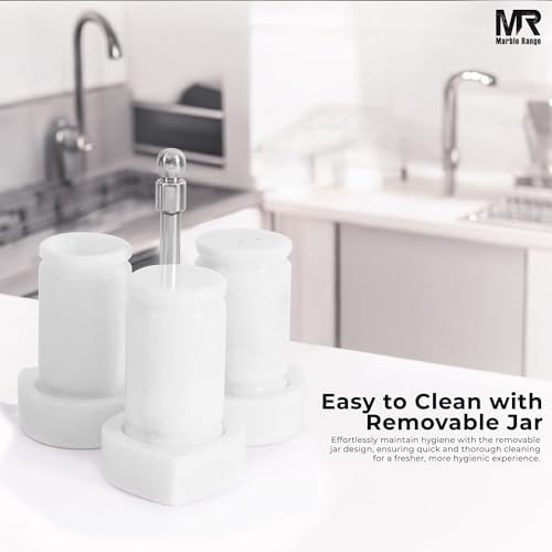 Marble Salt and Pepper Shakers Set with Holder
