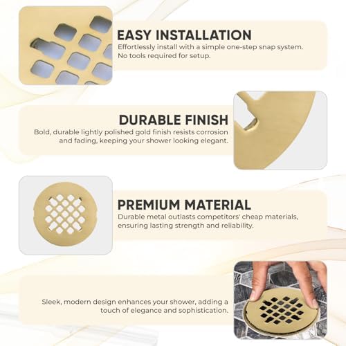 LXLOTUS 425 Light Gold Shower Drain Cover - Solid Brass Replacement 1