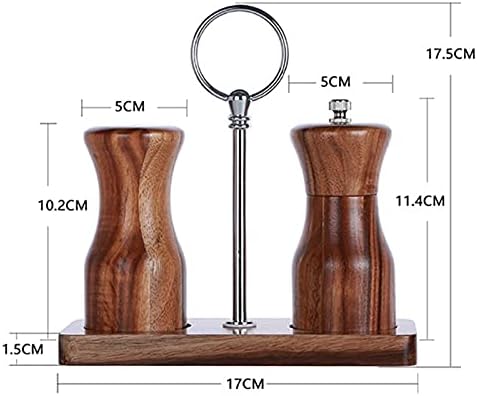 Wooden Pepper and Salt Grinder Set with Hand Crank Holder