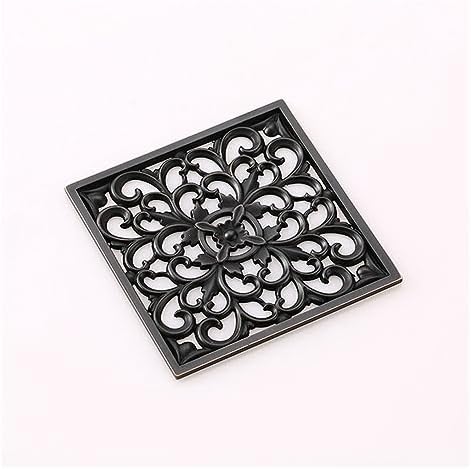 Flower Carved Art Square Bathroom Floor Drain 4 Antique Brass 1