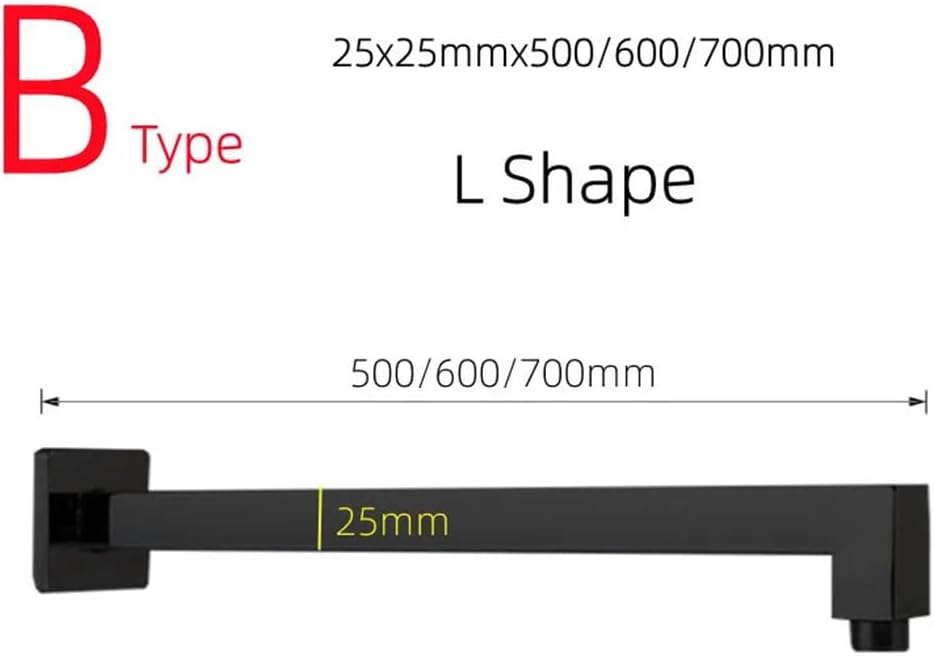 50-70cm Extended Black Stainless Steel Shower Arm