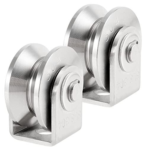 PINGEUI 2 Pack 3 Inch Stainless Steel V Groove Caster with Bracket