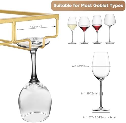 Xverycan 6 Row Wine Glass Rack Under Cabinet Gold