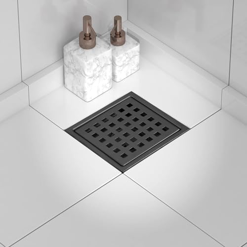 4 Inch Square Shower Drain with Flange and Hair Strainer