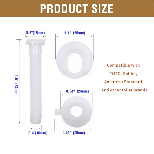 2Pcs Universal Toilet Seat Hinge Replacement Kit with Nuts and Washers White