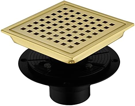 6 Square Stainless Steel Shower Drain with Brushed Gold Finish