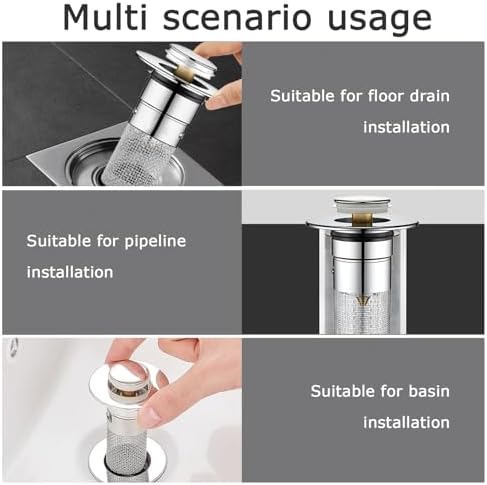 Bathroom Sink Drain Strainer - Pop Up Stainless Steel Hair Catcher