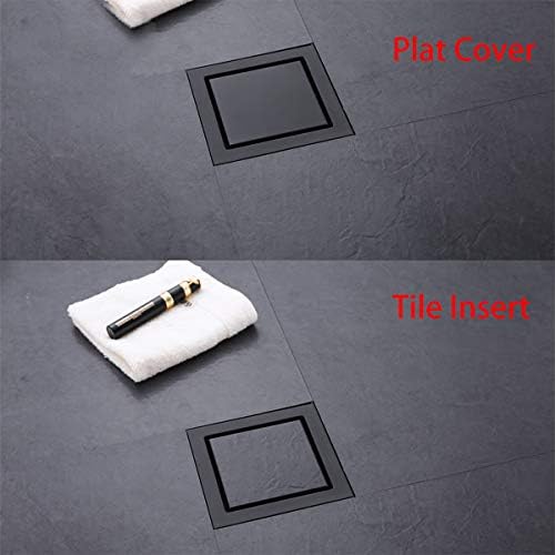 Random Black Square Drain with Tile Insert 6 Inch Cover