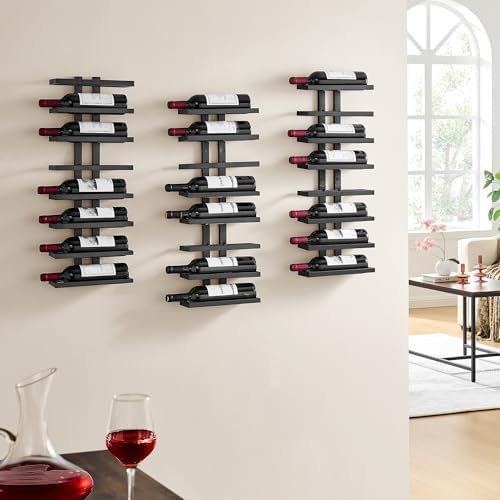Hoctieon 3-Set 8 Tier Wall Wine Rack Display Storage Black