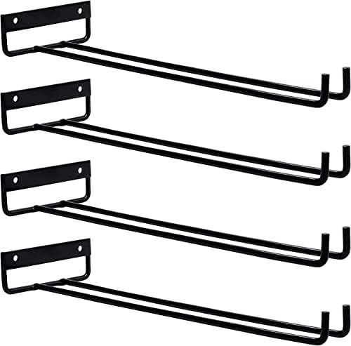 4 Pack Wall Mount Wine Glass Rack - Black Stainless Steel