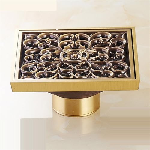 Antique Brass Carved Bathroom Floor Drain 100mmx100mm YT-2111