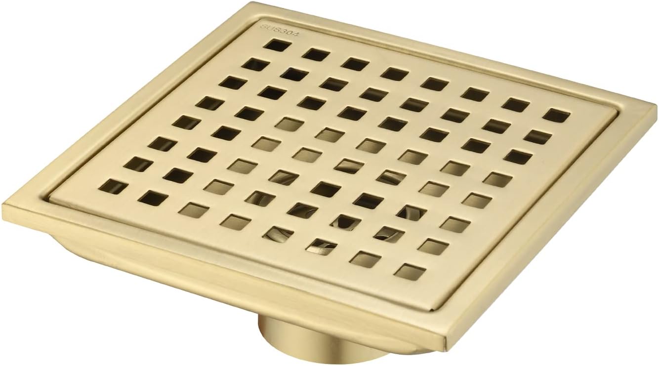 YLIEHS Square Shower Floor Drain with Gold Finish