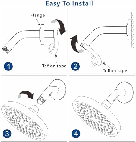 Eolax 8 Inch Chrome Shower Arm and Flange with Teflon Tape