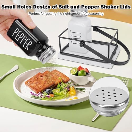 Livabber 2 Salt and Pepper Shakers with Marble Holder Set