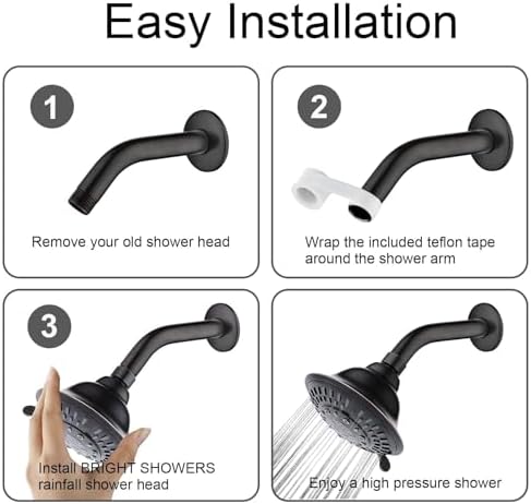 BRIGHT SHOWERS High Pressure Rain Showerhead with 5 Spray Settings