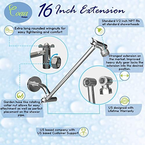 16-Inch Brass Shower Arm Extension with Locking Gear