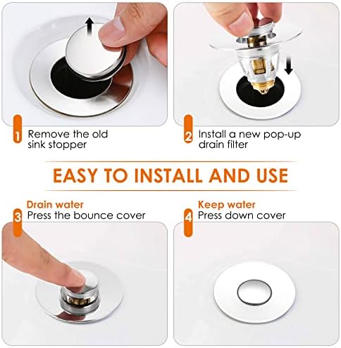 Drifop Universal Sink Stopper with Hair Catcher 11-15 Inch Drain Silver