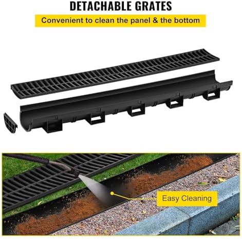 VEVOR HDPE Trench Drain System 57x31-Inch Black 5-Pack