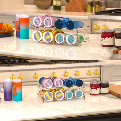 Clear Water Bottle Organizer with 4 Tiers Stackable Design