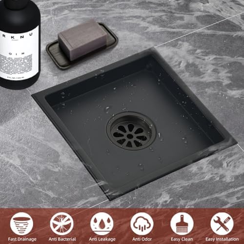 6 Inch Square Shower Drain with Flange and Hair Strainer