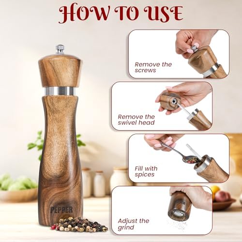 Acacia Wood Salt Pepper Grinder Set