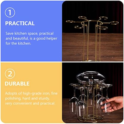 DOITOOL Wine Glass Holder Stand with 6 Hooks Gold