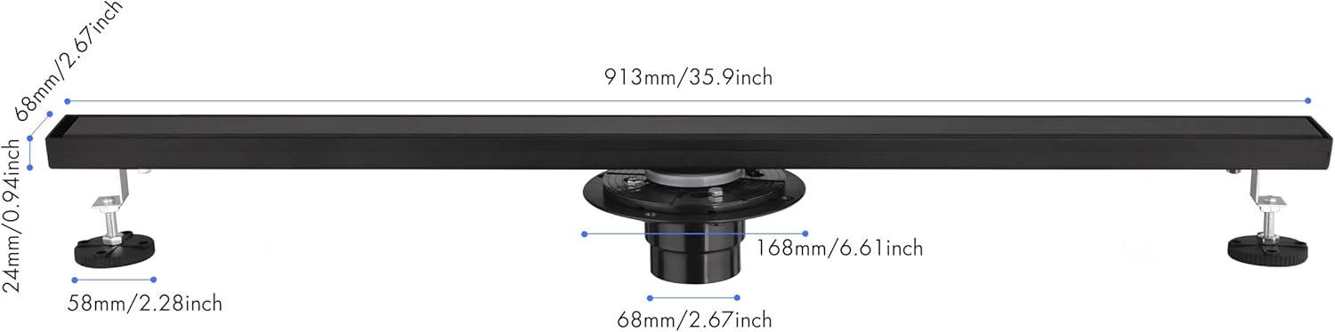 36-Inch Linear Shower Drain with Hair Strainer and Removable Cover