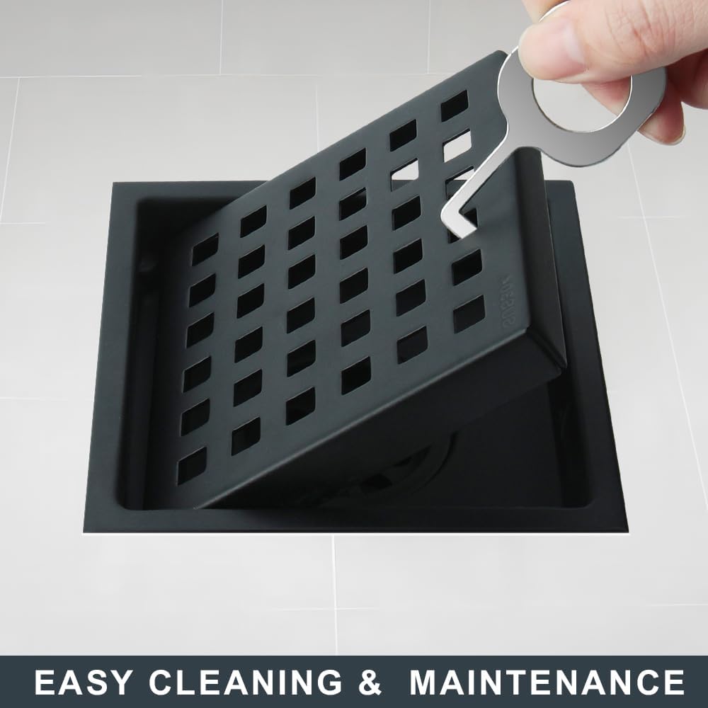 4 Inch Square Shower Drain with Flange and Hair Strainer