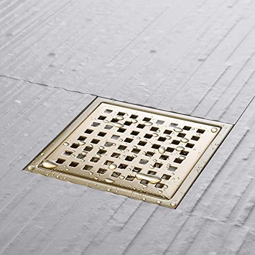 6 Square Stainless Steel Shower Drain with Brushed Gold Finish