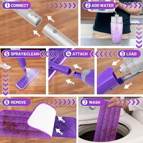 HOMTOYOU Spray Mop with 3 Microfiber Pads for Multi-Surface Cleaning 1