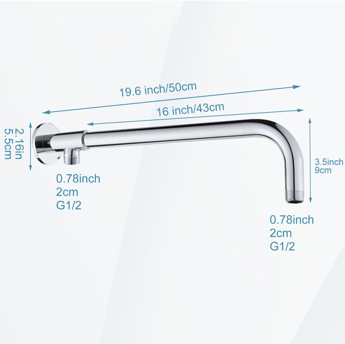 Gnimauhz 16 Inch Copper Shower Arm with Flange Chrome