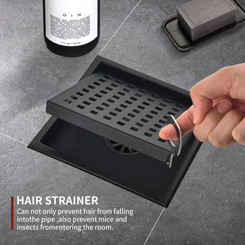 6 Inch Square Shower Drain with Flange and Hair Strainer