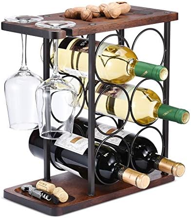 ALLCENER 6-Bottle Wine Rack with 2 Glass Holder