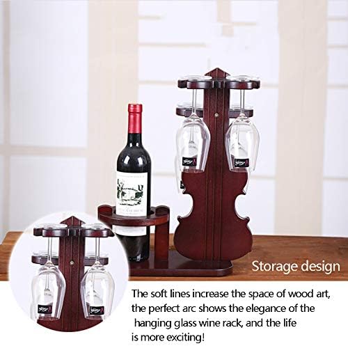Creative Violin Wine Rack Wood Design 1 Bottle 4 Cups Holder