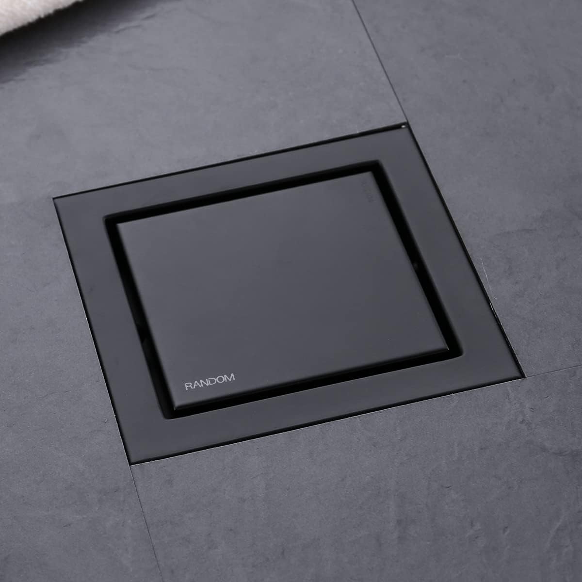 Random Black Square Drain with Tile Insert 6 Inch Cover