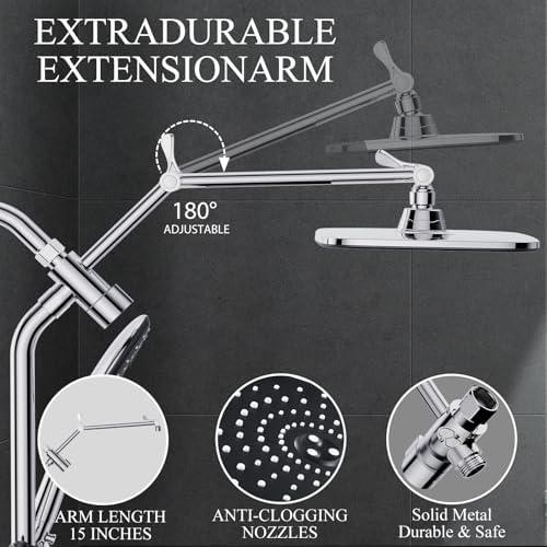 Veken 118 Inch Rain Shower Head with 6 Modes Silver Chrome