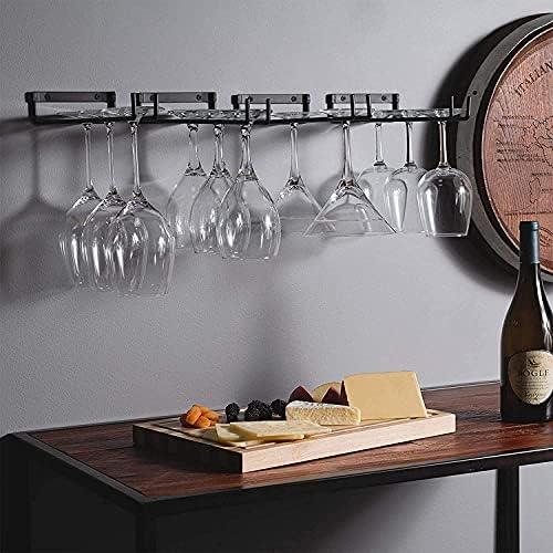 4 Pack Wall Mount Wine Glass Rack - Black Stainless Steel