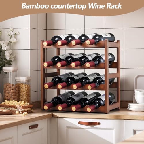 Homevany 4 Tier Bamboo Wine Rack 16 Bottle Holder