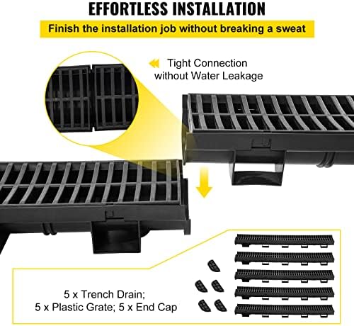 VEVOR HDPE Trench Drain System 57x31-Inch Black 5-Pack
